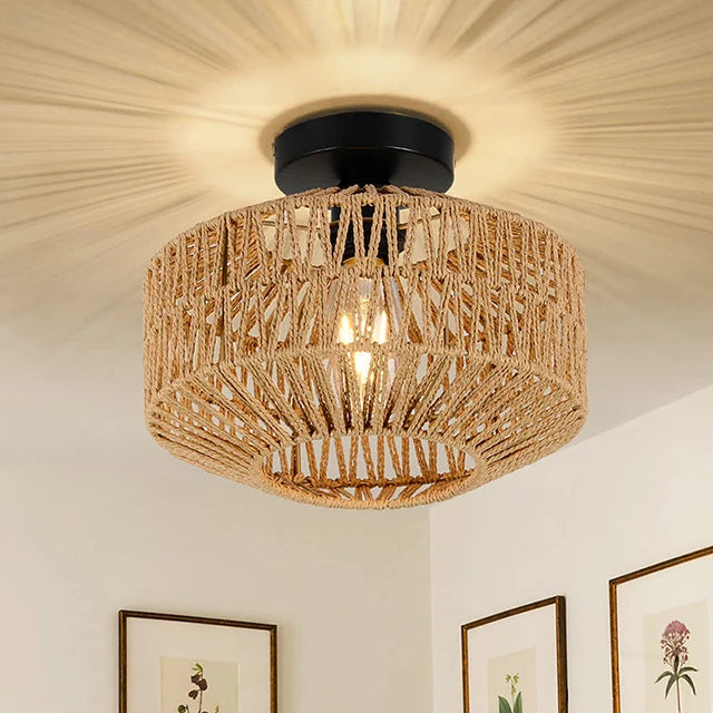Natural Rattan Ceiling Light Chandelier Hanging E27 Lamp Handmade Fixture Weaving Home Living Room Decor Ceiling Pendant Light
