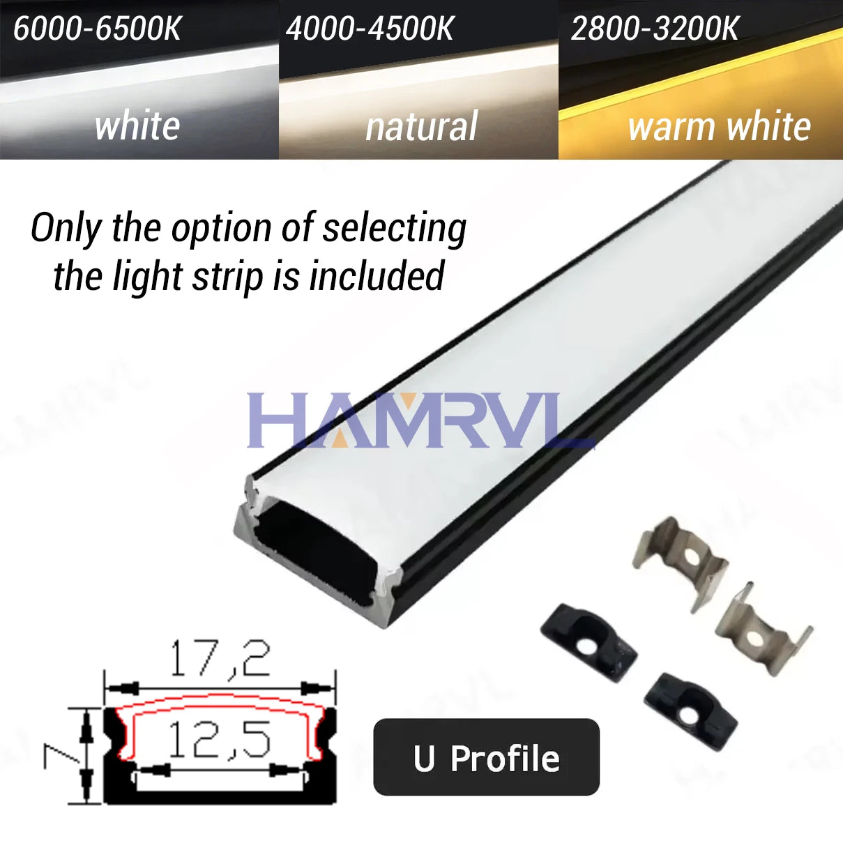 1M/0.5M Black/White LED Aluminum Channel with Led Strip warm V/U/YW Black Milky Cover Led Bar Light DC12V 6000/4000/3000K Decor