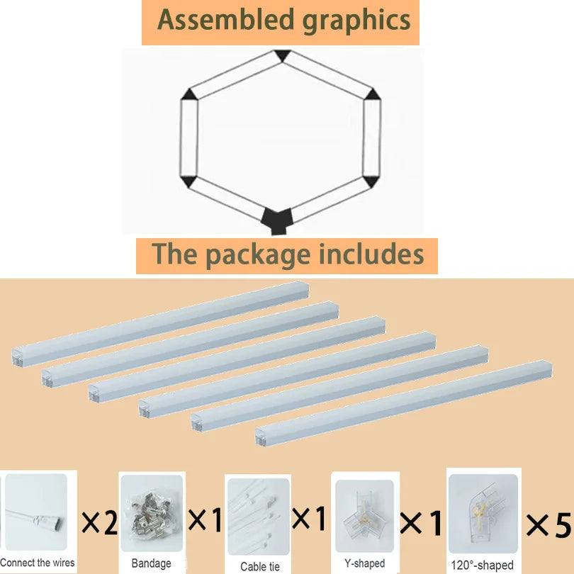 Hexagon LED lighting for DIY Garage Barbecue Shop Barbershop Gym Bar Car Showroom 4S Workshop Ceiling Light Honeycomb Tube